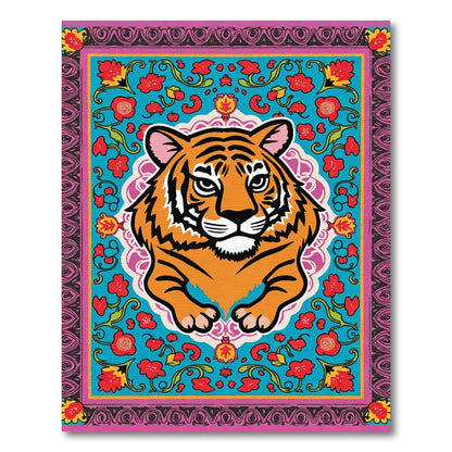 Vibrant Orange Tiger Floral Medallion Rug