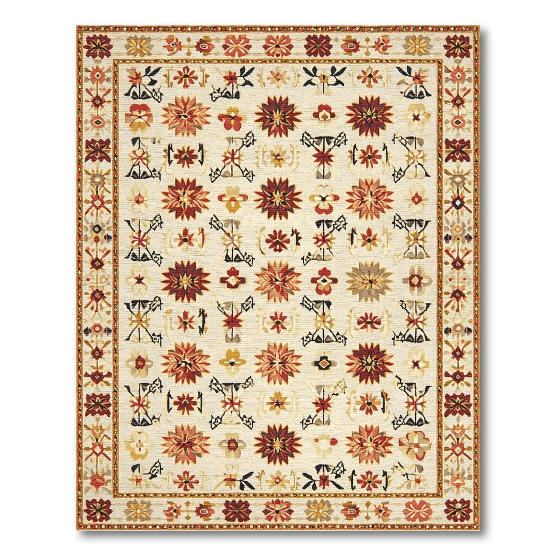 Beige and Neutral Beige Vintage Floral Medallion Area Rug