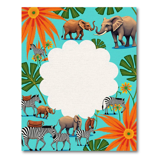 Safari Elephants Zebras Orange Flowers Aquamarine Rug