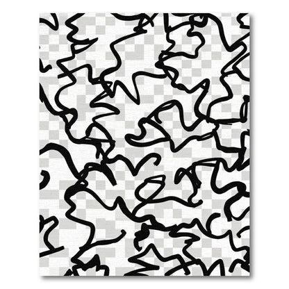 Abstract Black Freeform Brush Strokes Rug