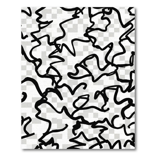 Abstract Black Freeform Brush Strokes Rug
