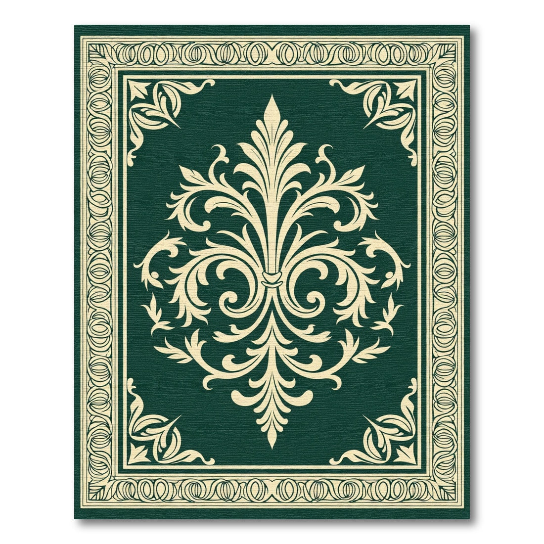 Deep Emerald Floral Damask Ornament Rug