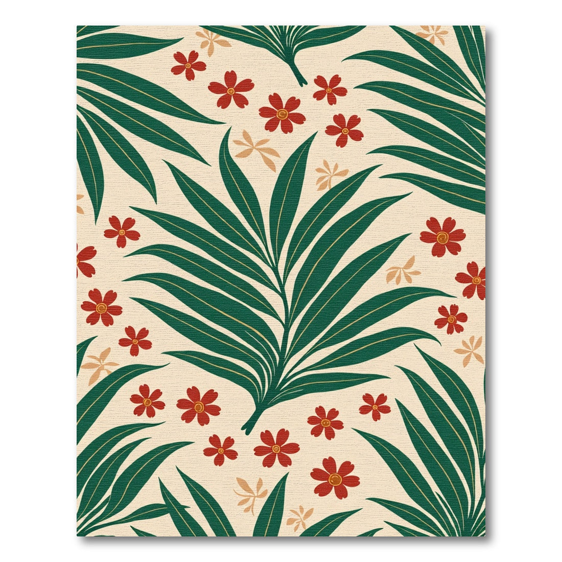 Crimson Floral Palm Leaf Pattern Rug