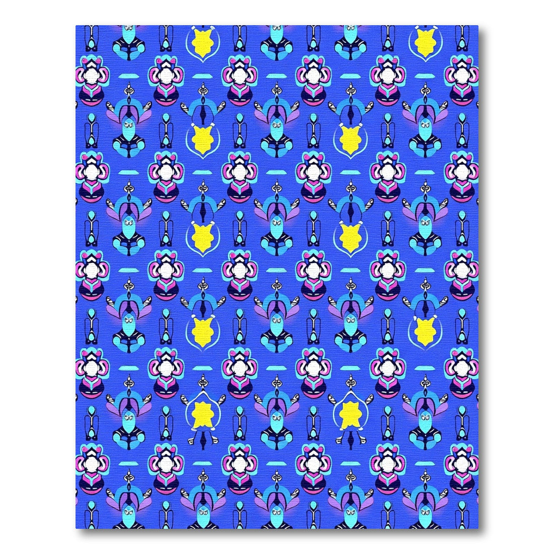 Vibrant Blue Floral Figure Composition Rug