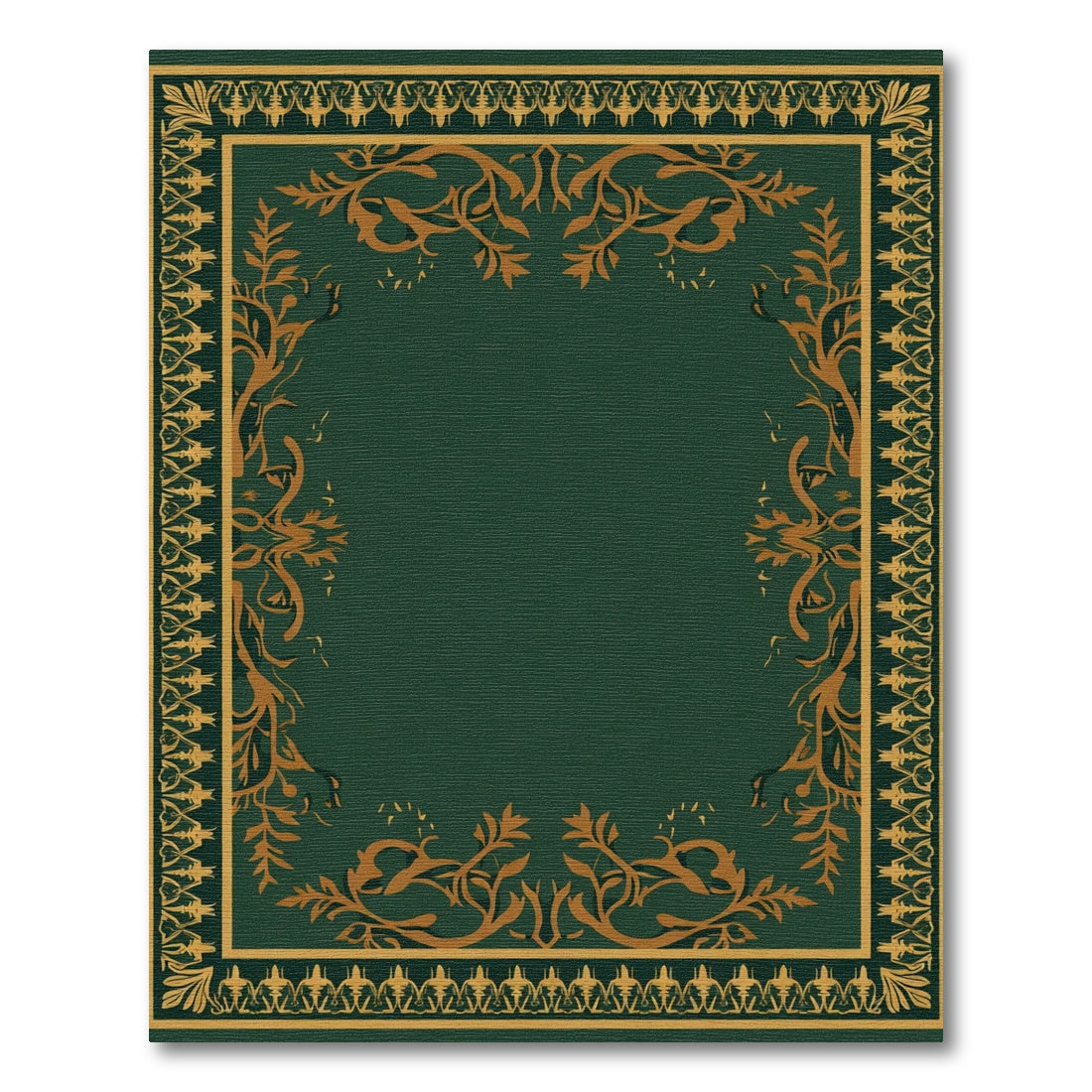 Ornate Gold Green Floral Border Rug