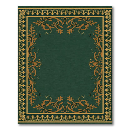 Ornate Gold Green Floral Border Rug