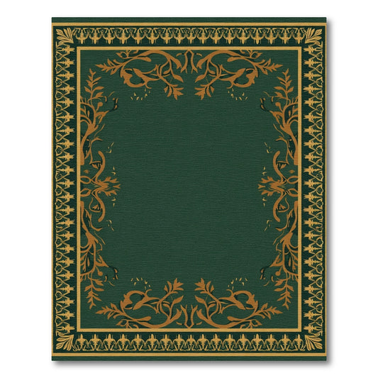 Ornate Gold Green Floral Border Rug