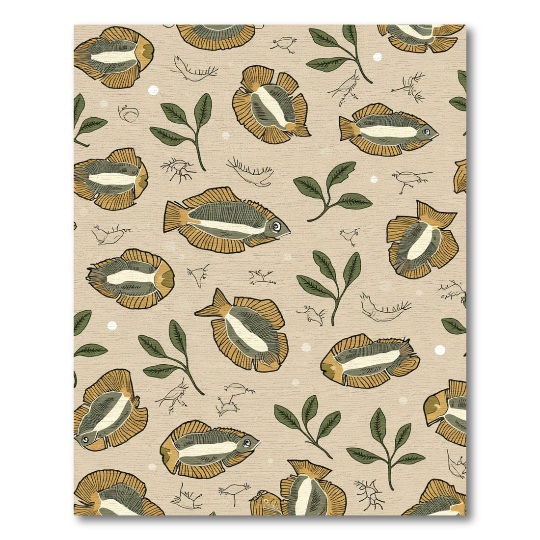 Golden Fish Leaves and Birds Rug