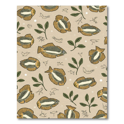 Golden Fish Leaves and Birds Rug
