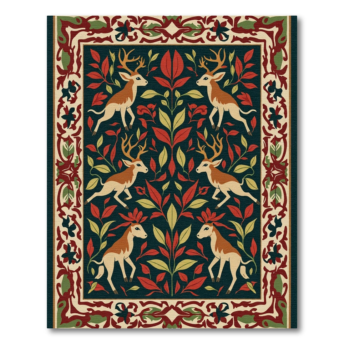 Deep Forest Deer Foliage Medallion Rug