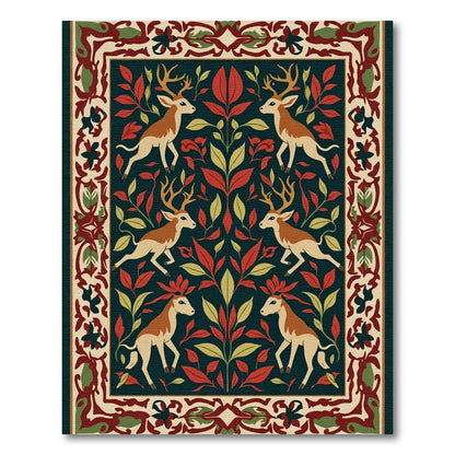Deep Forest Deer Foliage Medallion Rug