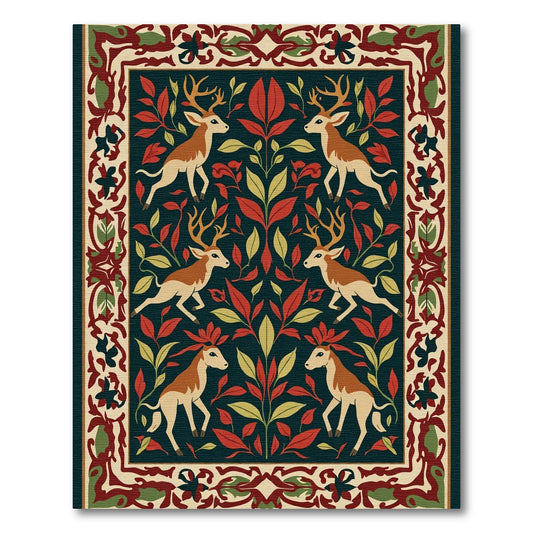 Deep Forest Deer Foliage Medallion Rug