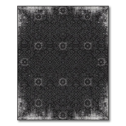 Black White Distressed Vintage Floral Area Rug