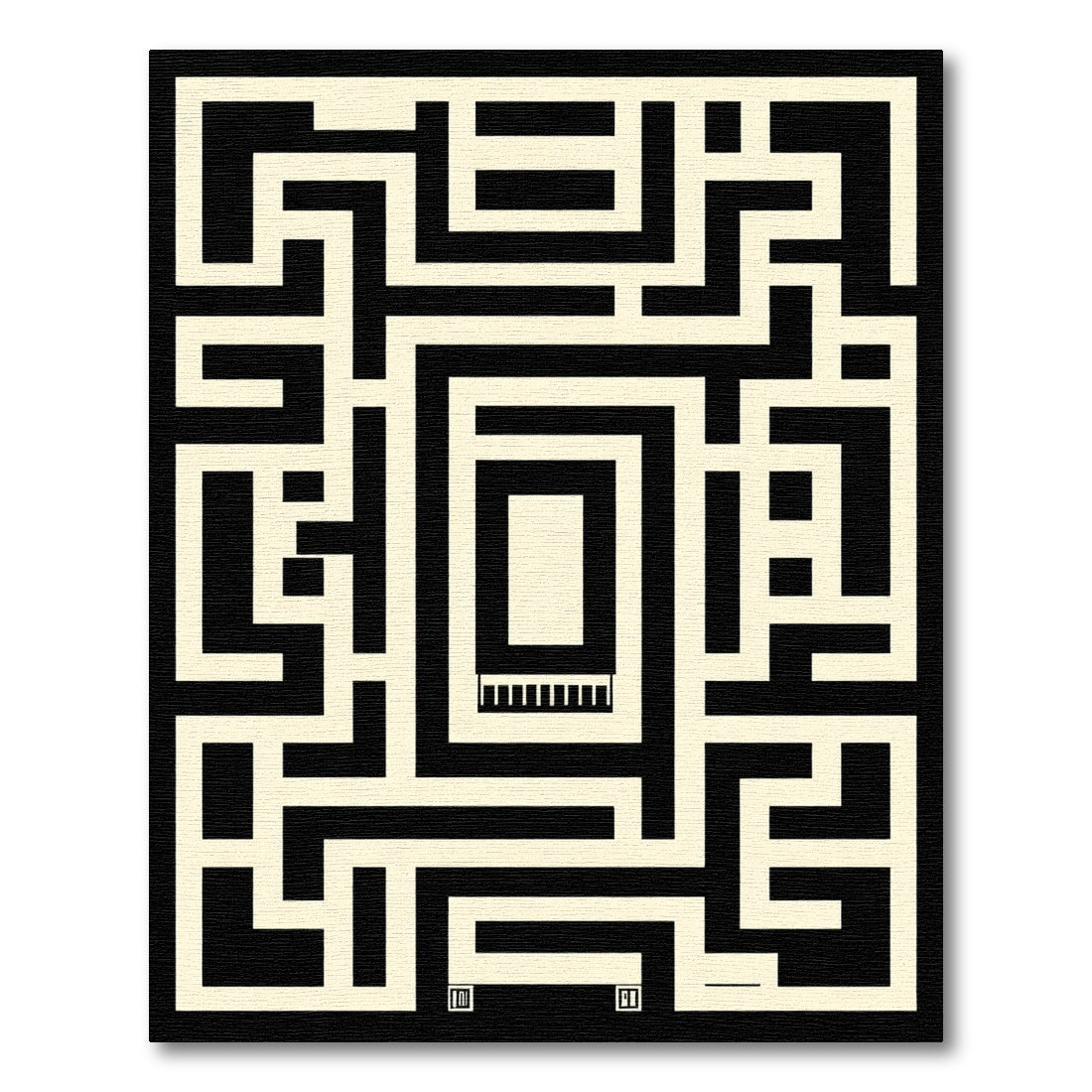 Bold Black Cream Maze Geometric Rug