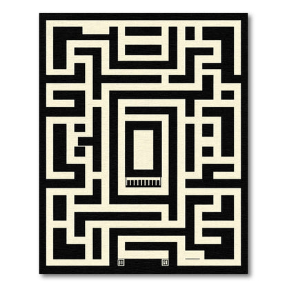 Bold Black Cream Maze Geometric Rug