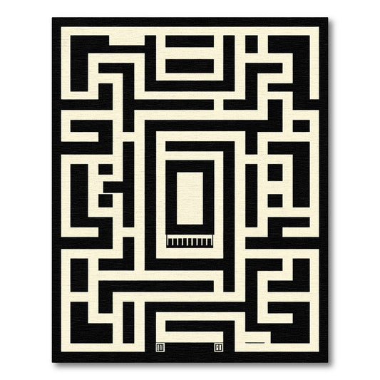 Bold Black Cream Maze Geometric Rug