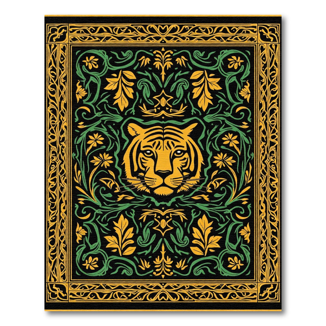 Bold Tiger Head Floral Border Rug