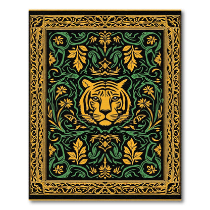 Bold Tiger Head Floral Border Rug