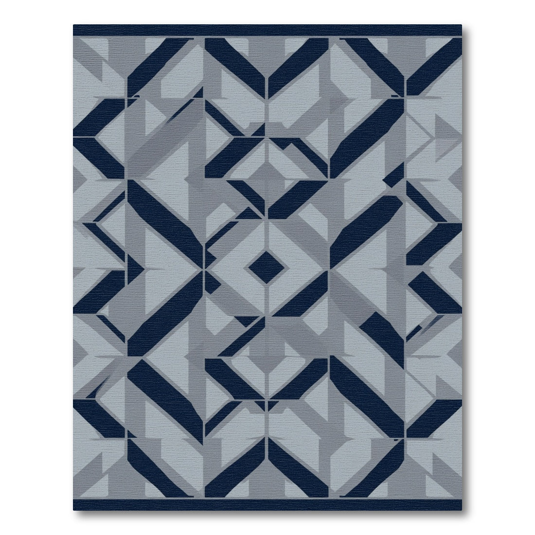 Navy Blue Gray Geometric Diamond Mosaic Rug