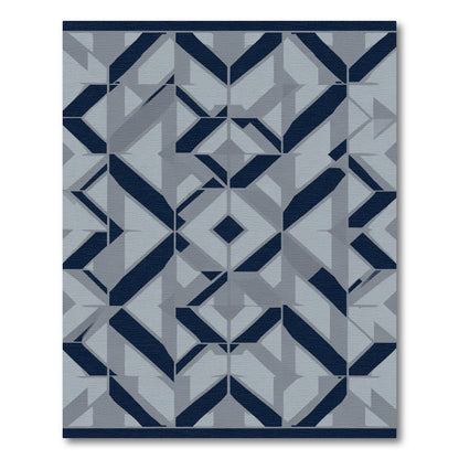 Navy Blue Gray Geometric Diamond Mosaic Rug