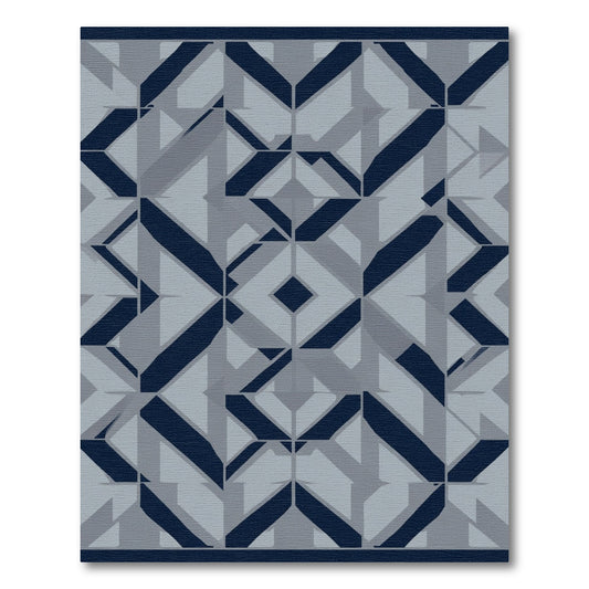 Navy Blue Gray Geometric Diamond Mosaic Rug