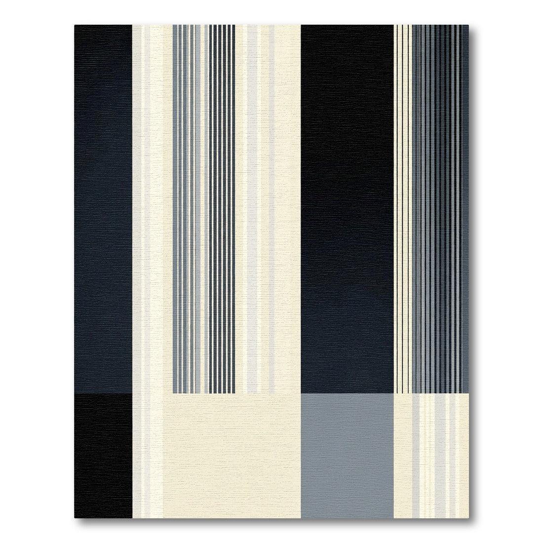 Modern Navy Cream Stripe Collage Rug