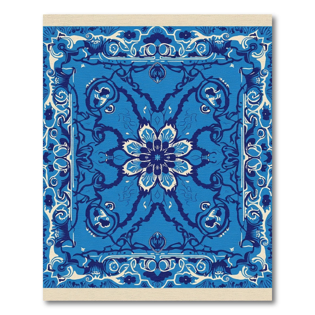 Royal Blue Floral Medallion Scrollwork Rug