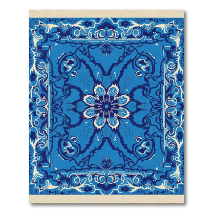 Royal Blue Floral Medallion Scrollwork Rug