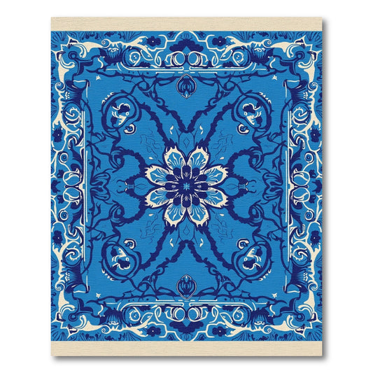 Royal Blue Floral Medallion Scrollwork Rug