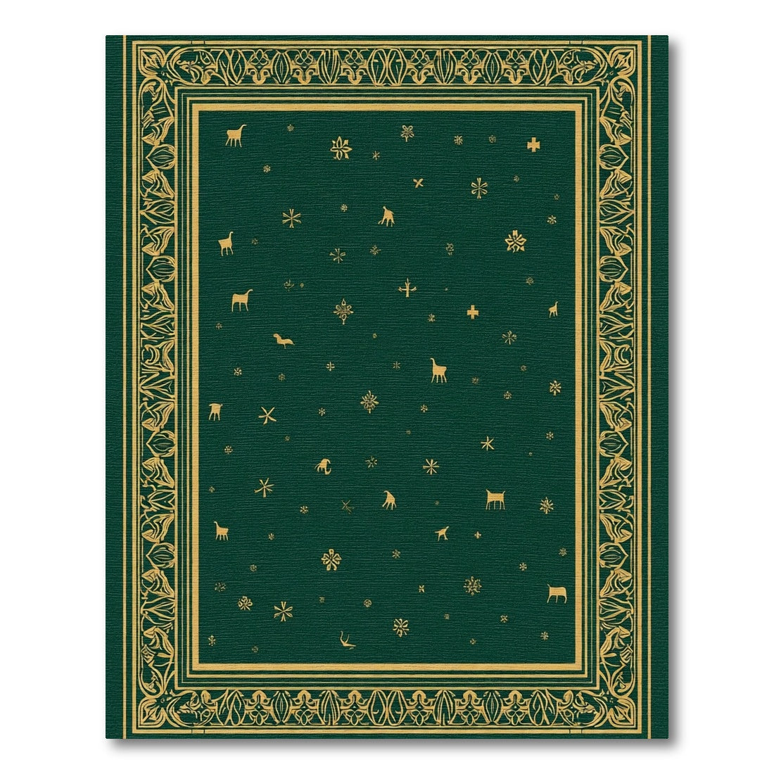 Emerald Golden Forest Creatures Border Rug