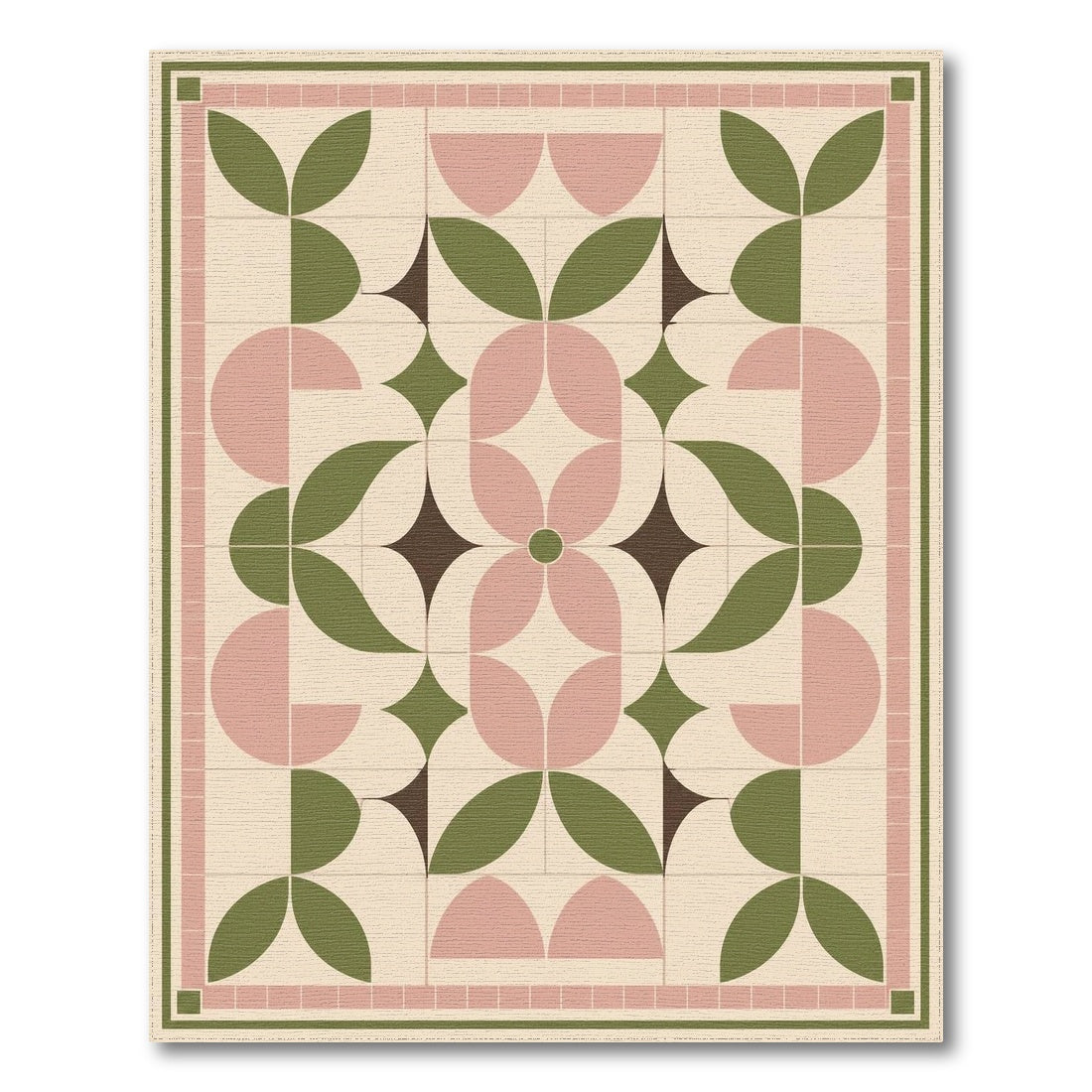 Pink Geometric Leaf Area Rug