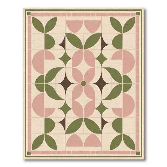 Pink Geometric Leaf Area Rug