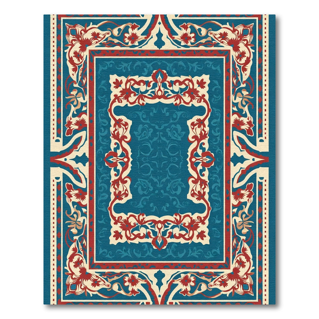 Rich Teal Red Floral Medallion Rug