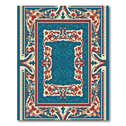 Rich Teal Red Floral Medallion Rug