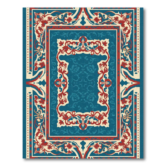 Rich Teal Red Floral Medallion Rug