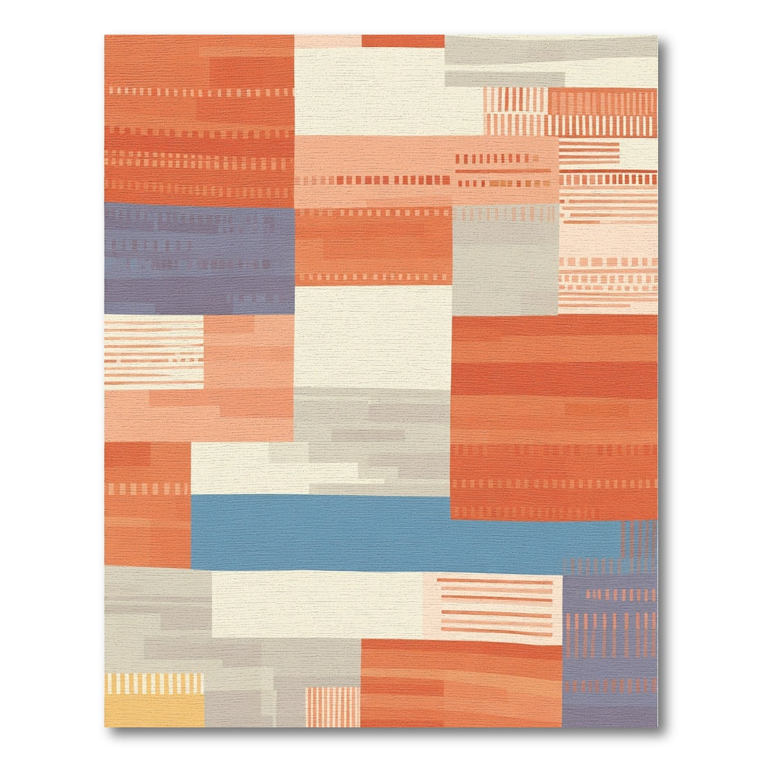 Geometric Terracotta Blue Stripe Block Rug