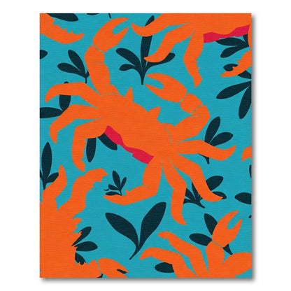 Bold Orange Crab Teal Foliage Rug
