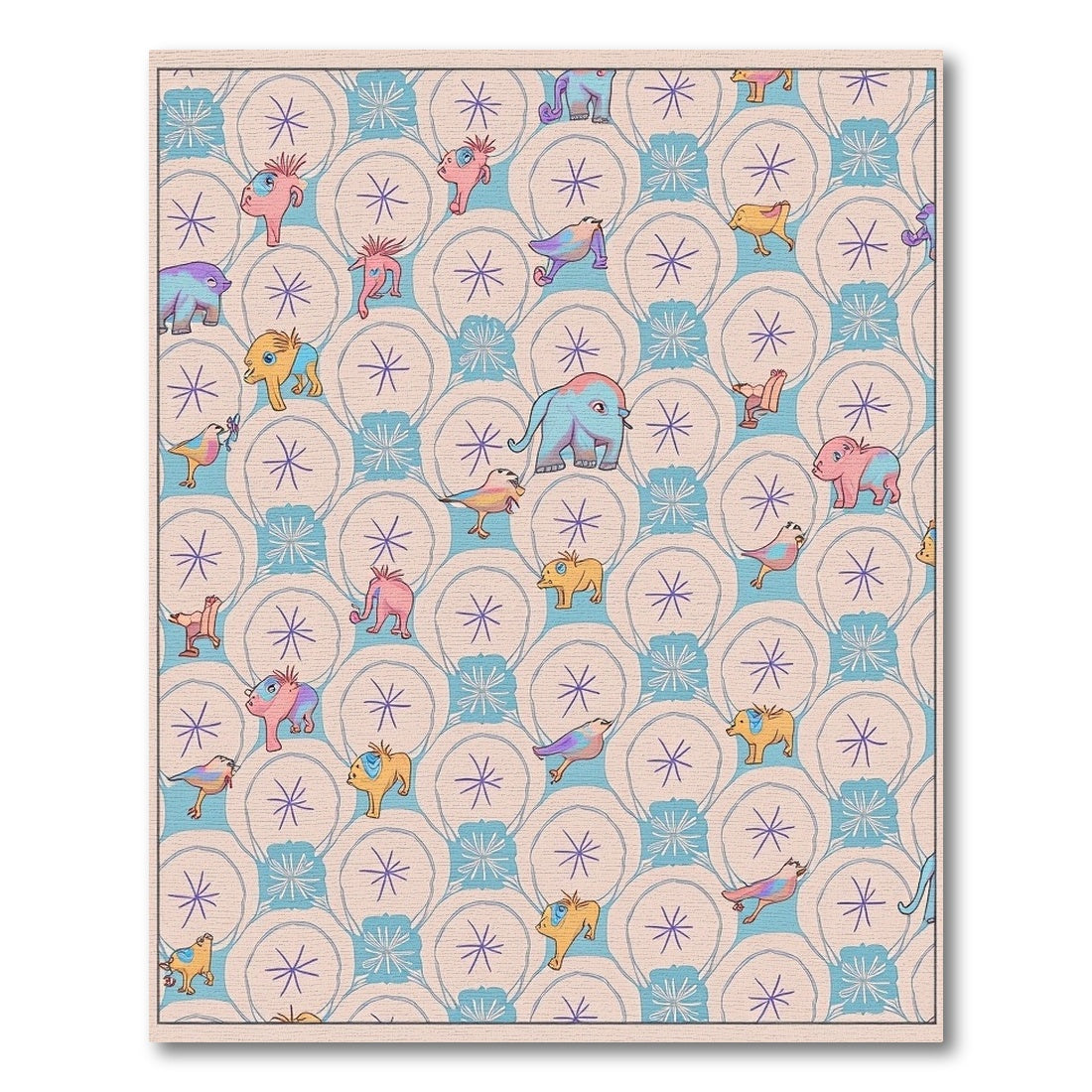 Whimsical animal and floral arrangement Rug