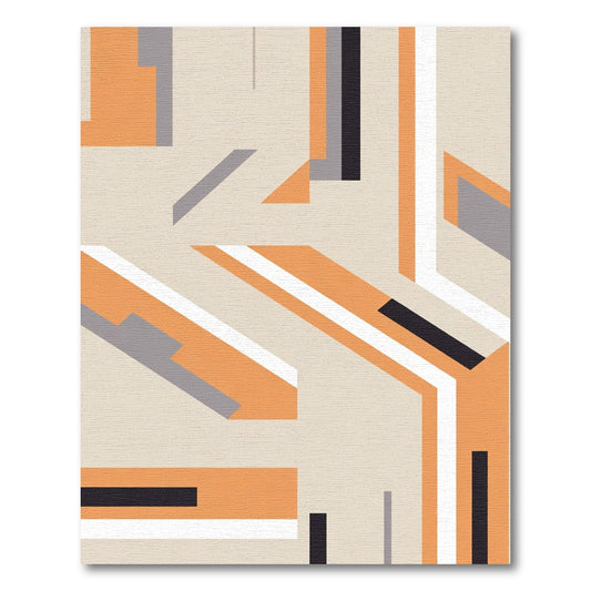 Geometric Abstract Orange Gray Stripe Rug