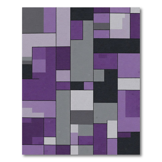 Purple Gray Geometric Blocks Rug