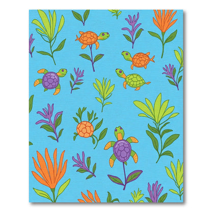 Oceanic Turtle Floral Whimsical Blue Rug