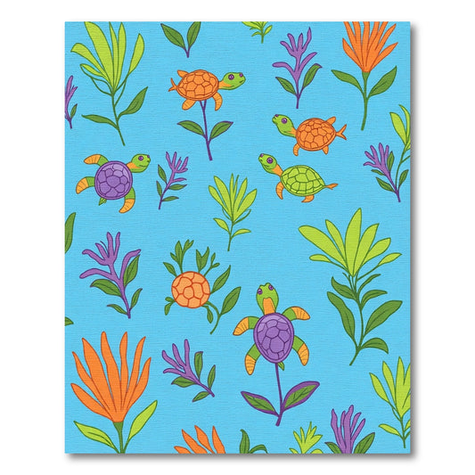Oceanic Turtle Floral Whimsical Blue Rug