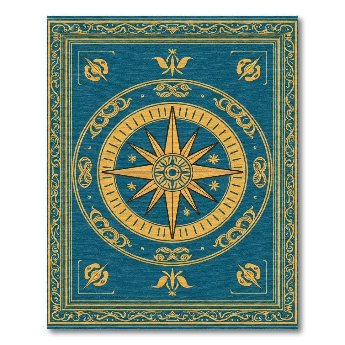 Teal Sun Compass Emblem Rug