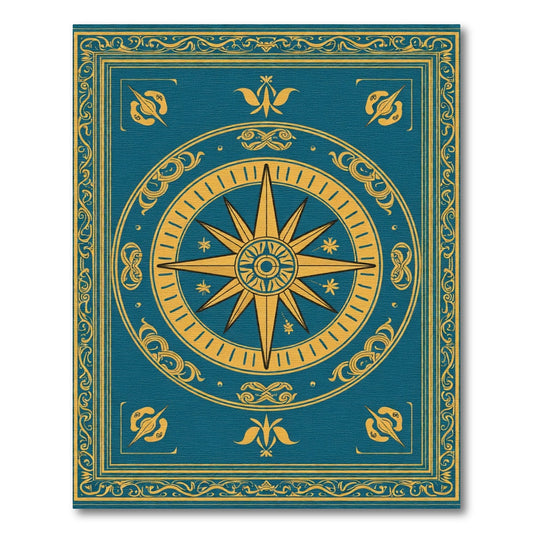 Teal Sun Compass Emblem Rug