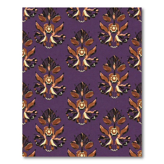 Purple Brown Floral Damask Medallion Rug