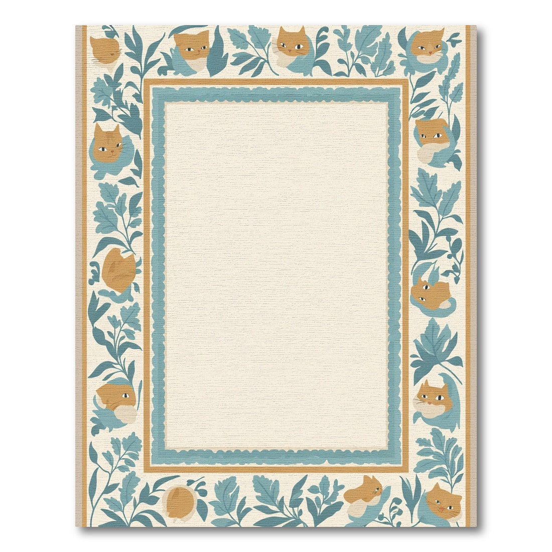 Whimsical Orange Cat Floral Border Rug