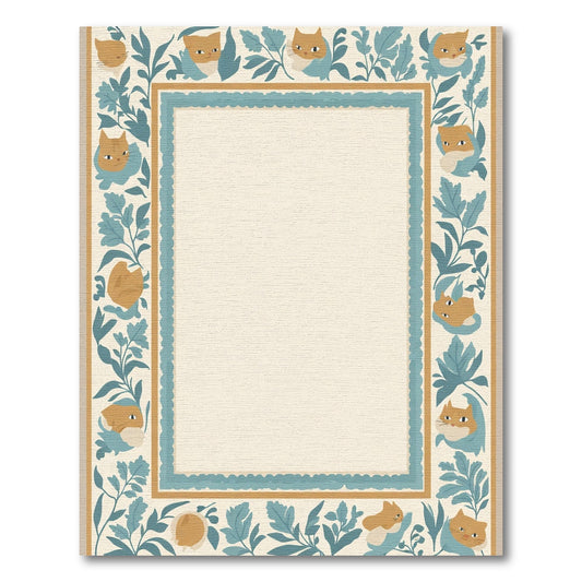 Whimsical Orange Cat Floral Border Rug