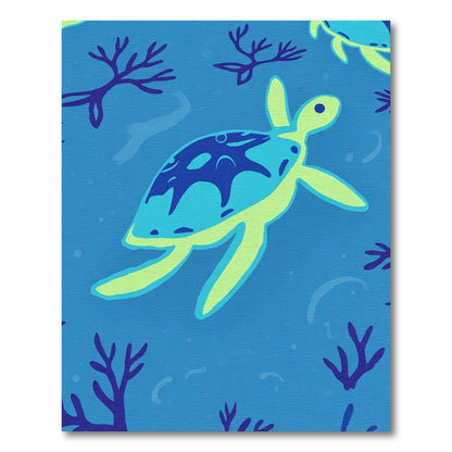 Aqua Teal Sea Turtle Coral Reef Rug