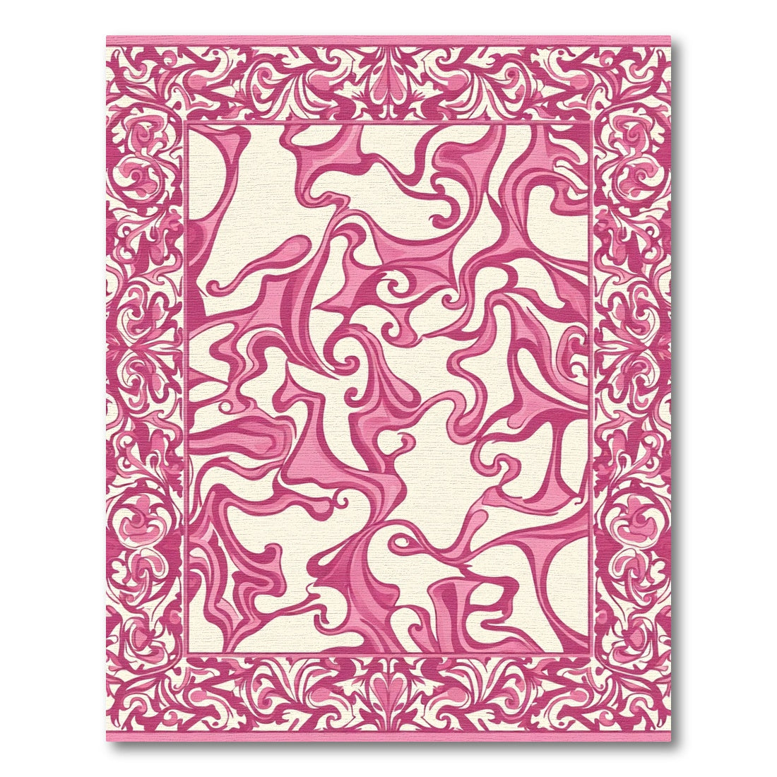 Whimsical Pink Swirl Border Medallion Rug