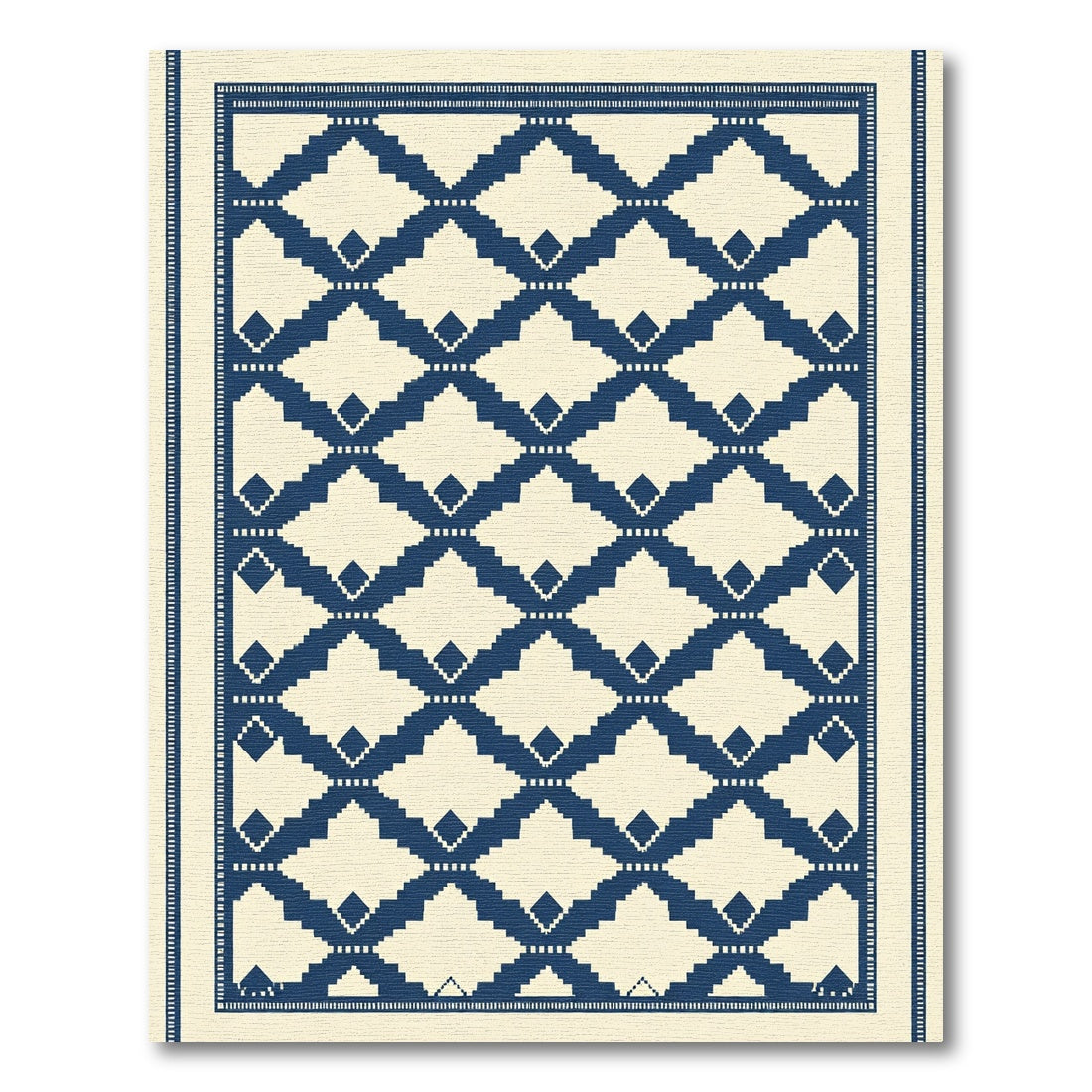 Navy Cream Diamond Lattice Rug